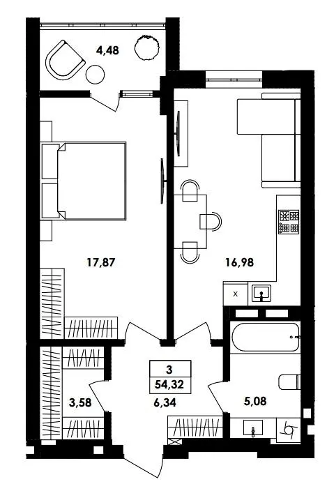 ЖК ТИSHA — 54.3 м²