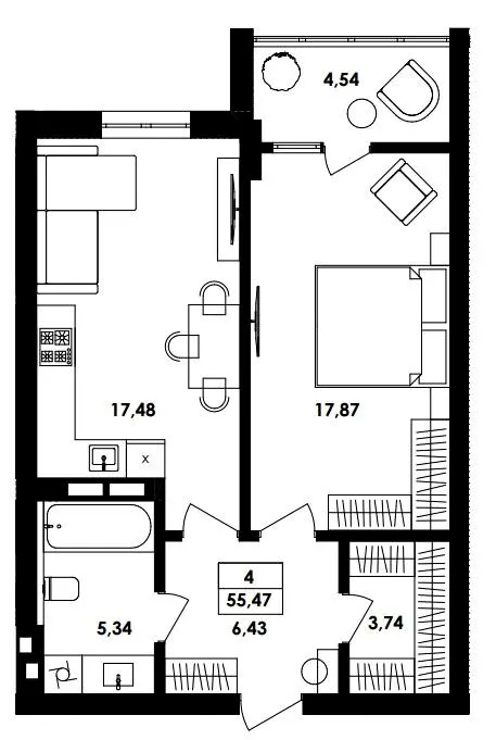ЖК ТИSHA — 55.5 м²