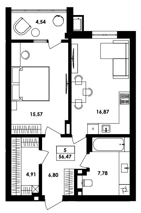 ЖК ТИSHA — 56.5 м²