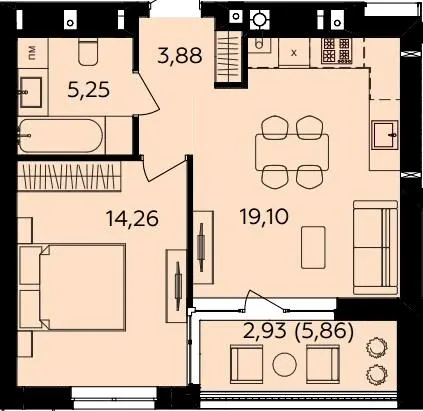 ЖК Сімейний COMFORT 2 — 45.4 м²
