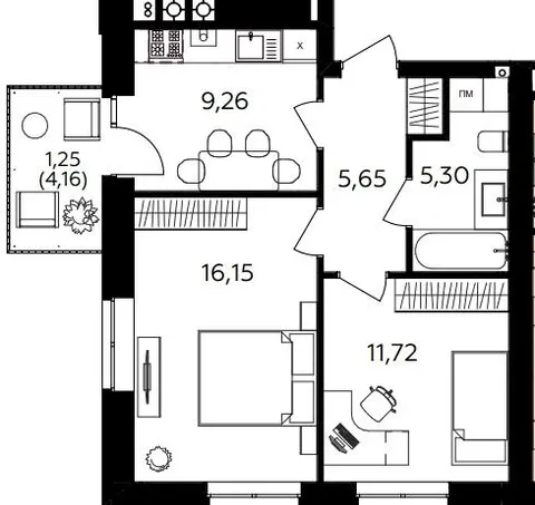 2-комнатная квартира, 49 м², Немирівське шосе, 94е, Винница