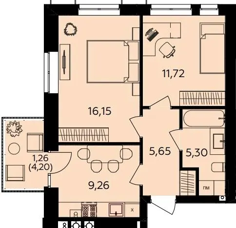 ЖК Сімейний COMFORT 2 — 49.3 м²