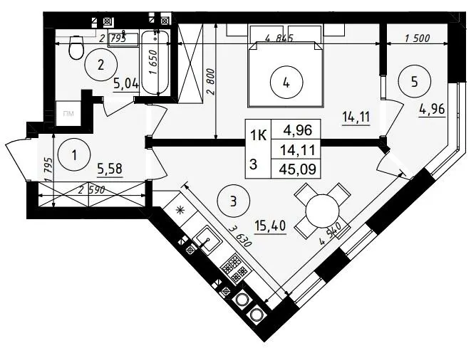 ЖК ЩЕДРИК — 45.1 м²