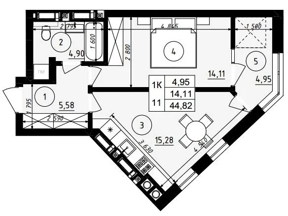 ЖК ЩЕДРИК — 44.8 м²
