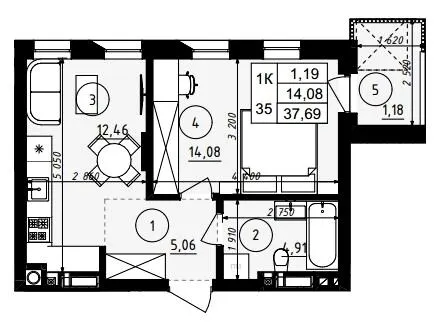 ЖК ЩЕДРИК — 37.7 м²