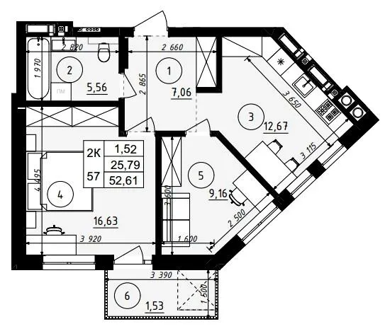 ЖК ЩЕДРИК — 52.6 м²