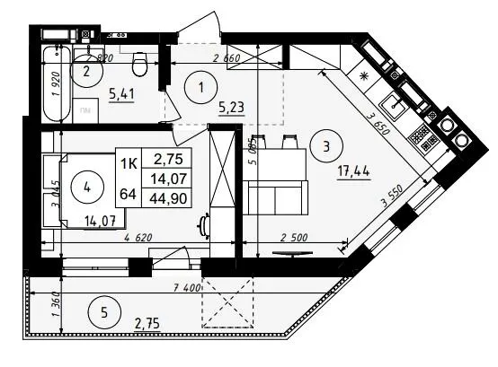ЖК ЩЕДРИК — 44.9 м²