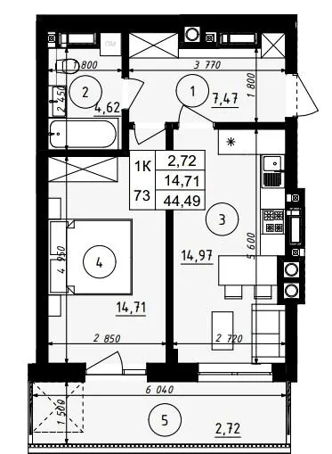 ЖК ЩЕДРИК — 44.5 м²