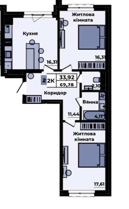 ЖК Sapfire towers — 69.8 м²