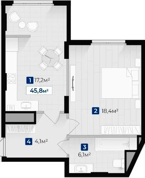 ЖК Козацький — 45.8 м²