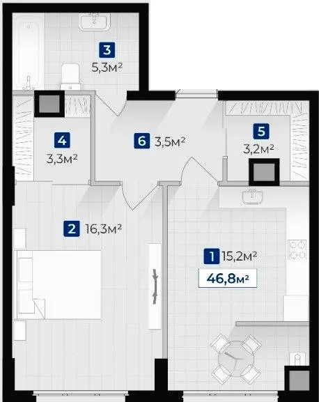 ЖК Козацький — 46.8 м²