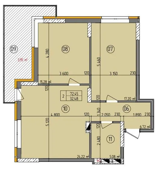 ЖК Etalon Gold — 72.5 м²