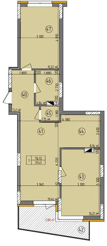 ЖК Etalon Gold — 76.1 м²