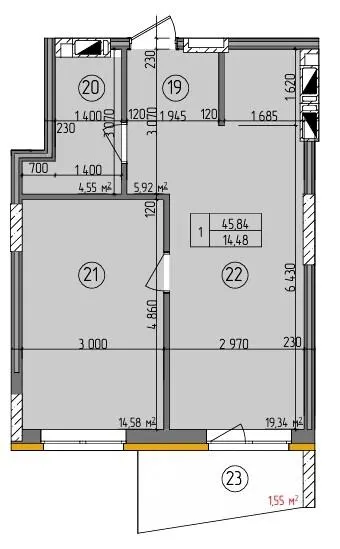 ЖК Etalon Gold — 45.8 м²