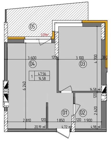 ЖК Etalon Gold — 47.6 м²