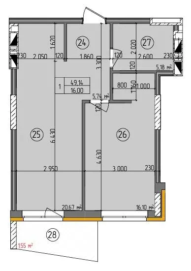 ЖК Etalon Gold — 49.1 м²