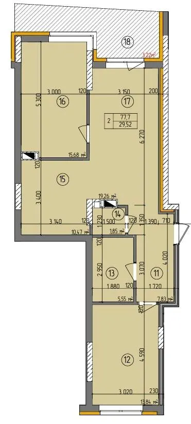 ЖК Etalon Gold — 77.7 м²