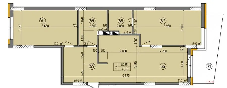 ЖК Etalon Gold — 87.4 м²