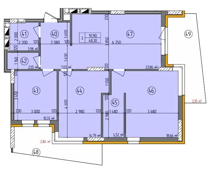 ЖК Etalon Gold — 91.9 м²