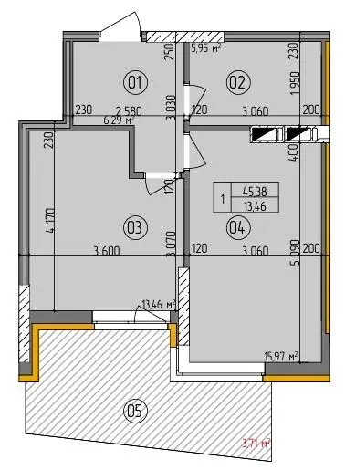 ЖК Etalon Gold — 45.4 м²
