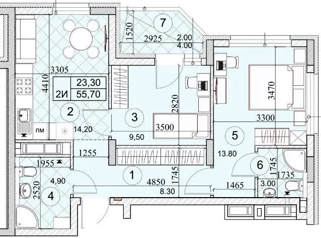 ЖК Kaskad Residence — 55.7 м²