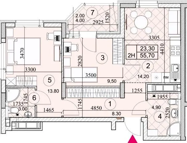 ЖК Kaskad Residence — 55.7 м²