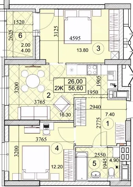 ЖК Kaskad Residence — 56.6 м²