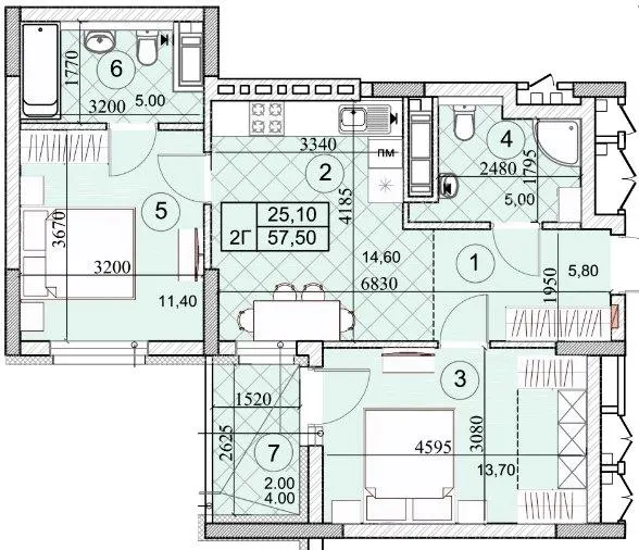 ЖК Kaskad Residence — 57.5 м²
