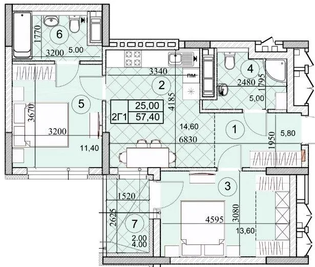 ЖК Kaskad Residence — 57.4 м²