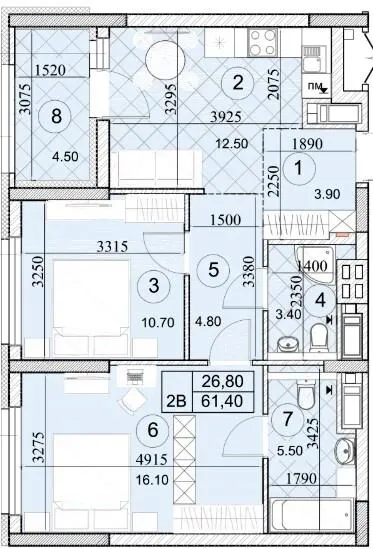 ЖК Kaskad Residence — 61.4 м²