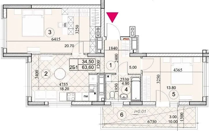 ЖК Kaskad Residence — 63.6 м²