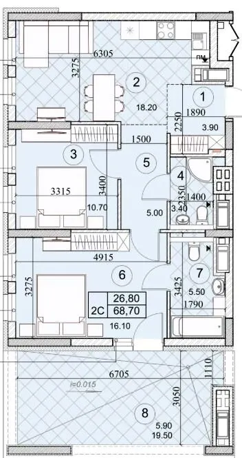 ЖК Kaskad Residence — 68.7 м²