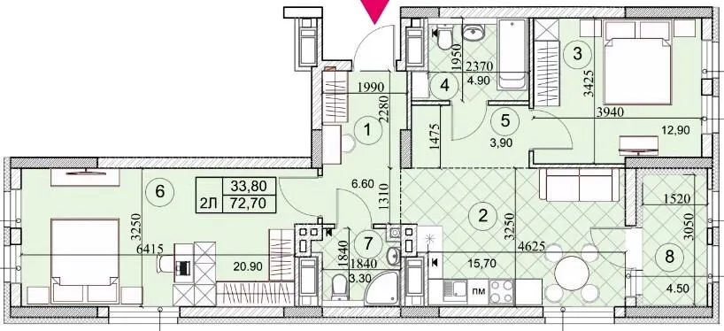 ЖК Kaskad Residence — 72.7 м²