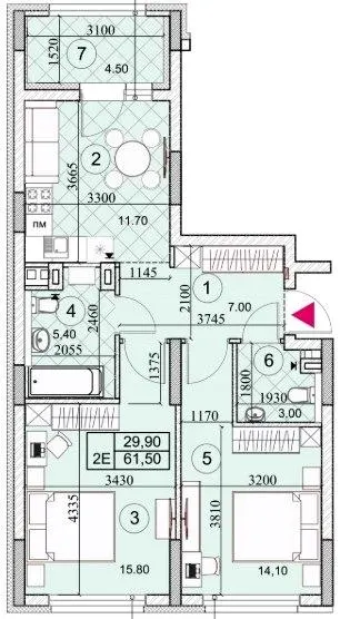 ЖК Kaskad Residence — 61.5 м²
