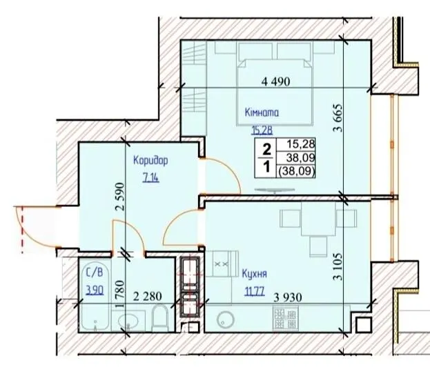 ЖК Обухів Сіті — 38.1 м²