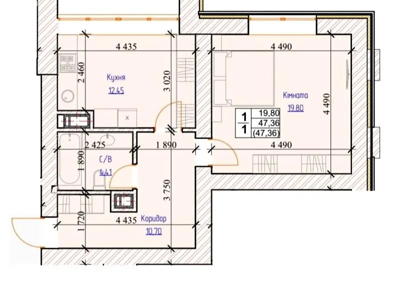 ЖК Обухів Сіті — 47.4 м²