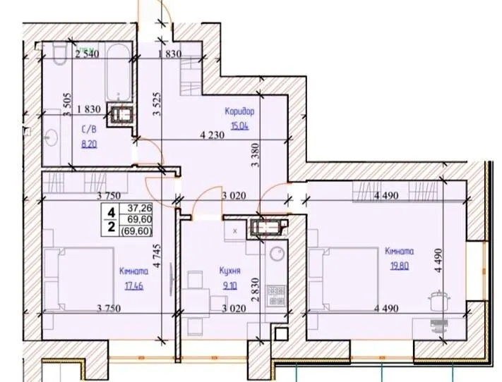 ЖК Обухів Сіті — 69.6 м²