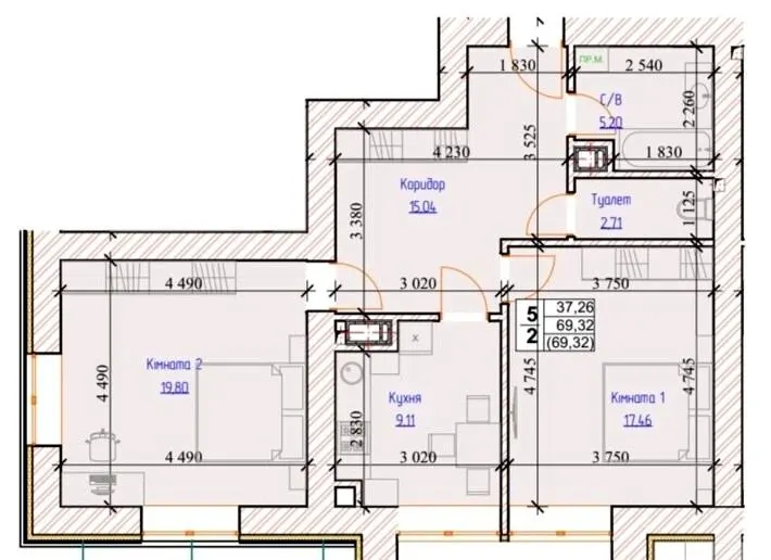 ЖК Обухів Сіті — 69.3 м²