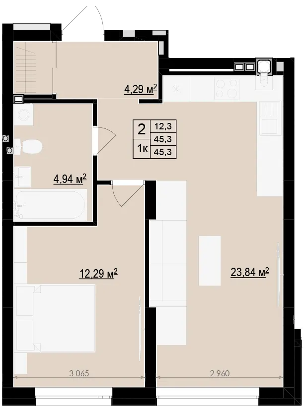 ЖК Щасливий Club — 45.3 м²