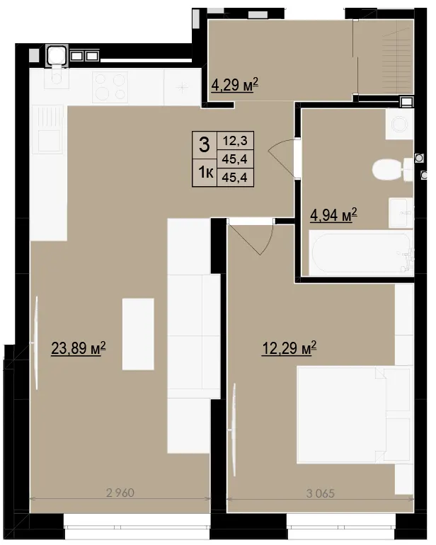ЖК Щасливий Club — 45.4 м²