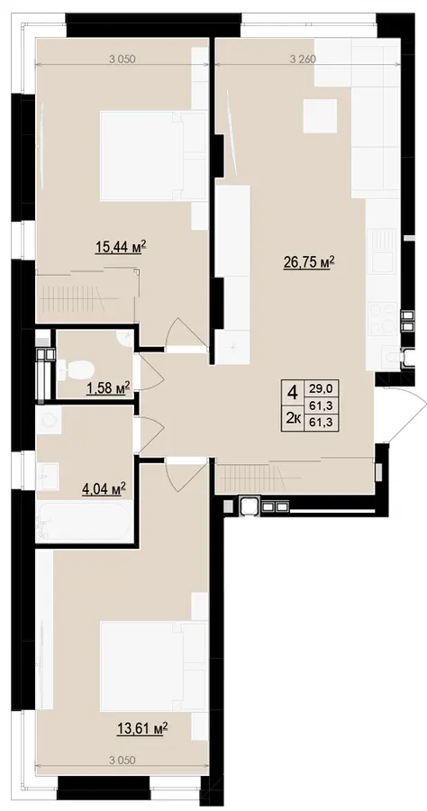 ЖК Щасливий Club — 61.3 м²