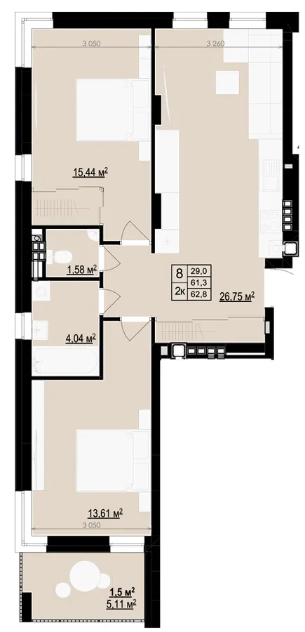 ЖК Щасливий Club — 62.8 м²