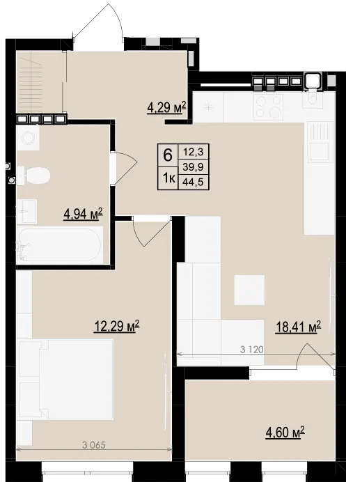 ЖК Щасливий Club — 44.5 м²