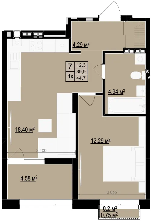 ЖК Щасливий Club — 44.7 м²