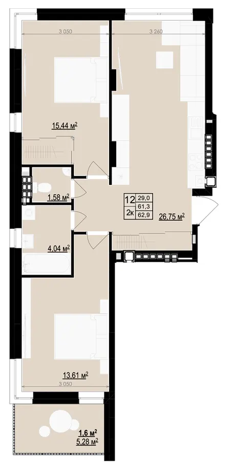 ЖК Щасливий Club — 62.9 м²
