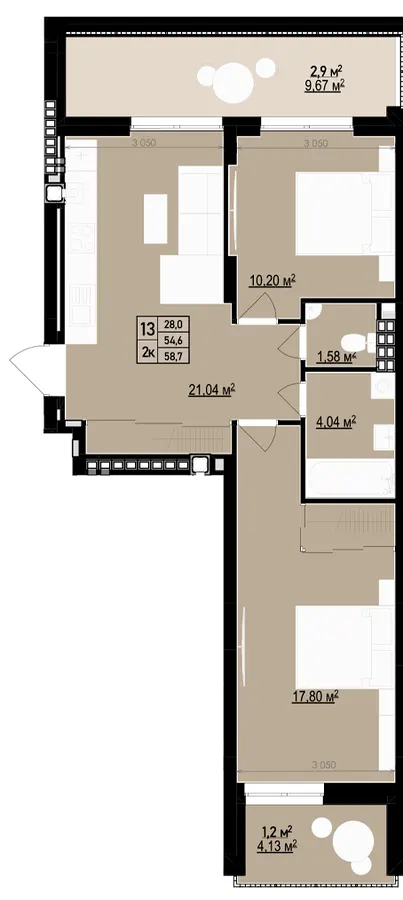 ЖК Щасливий Club — 58.7 м²