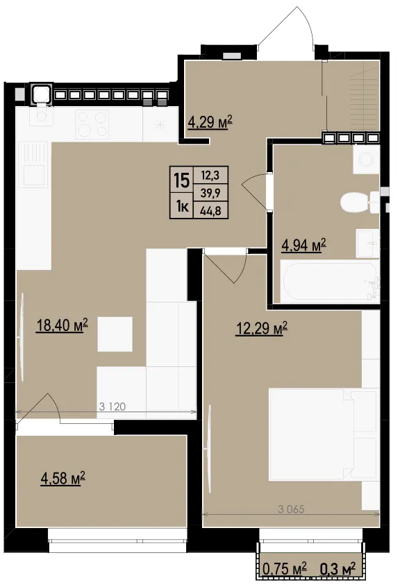 ЖК Щасливий Club — 44.8 м²