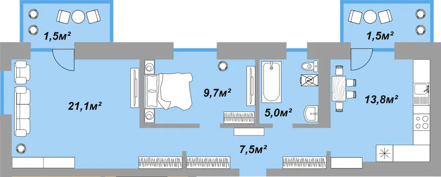 ЖК River Estate — 60.1 м²