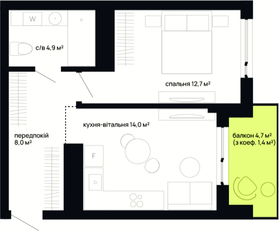 1-комнатная квартира, 41 м², вул. Хотинська, 8, Черновцы — фото 1