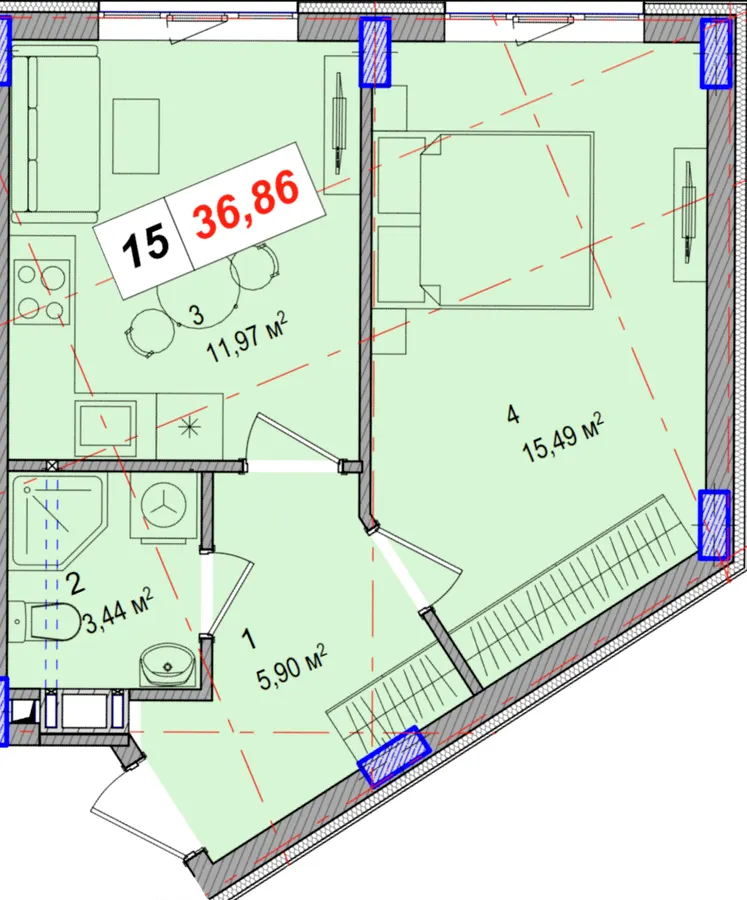 ЖК Левадний — 36.9 м²